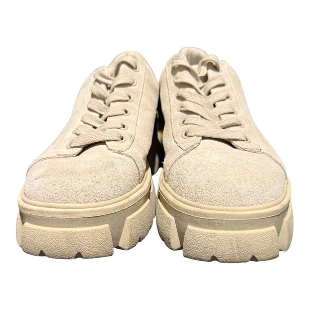 Steve Madden Lug Sole Platform Sneakers Womens 8.5 Beige Chunky Lace Up Shoes - Picture 3 of 9
